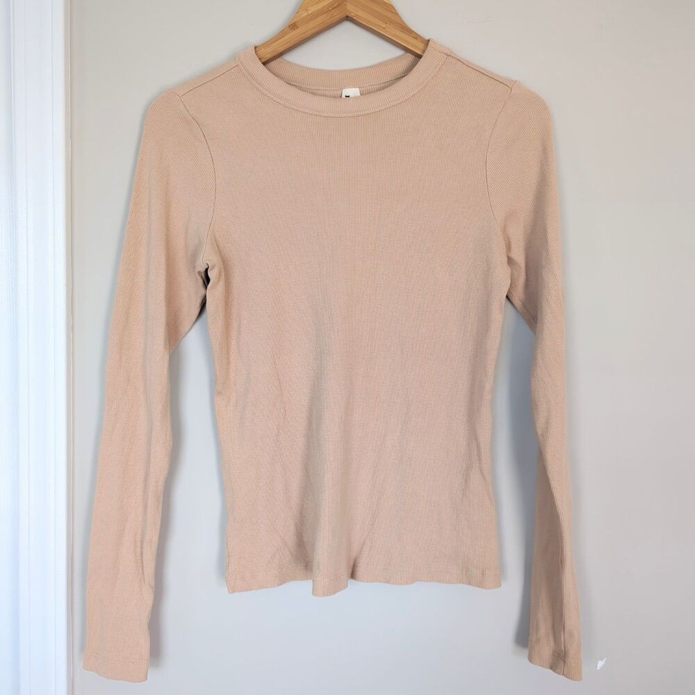 Pact Organic Cotton Ribbed Long Sleeve Thermal T Shirt Small Beige Sustainable
